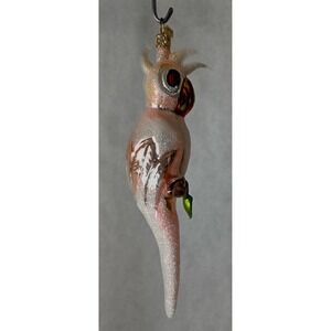Polish Glass Ornament Pink Glitter Parrot Hand Painted in Poland Radko Inspired